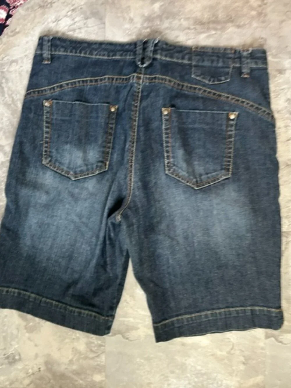 size 12 blue jean long shorts denim twelve eleven stretch